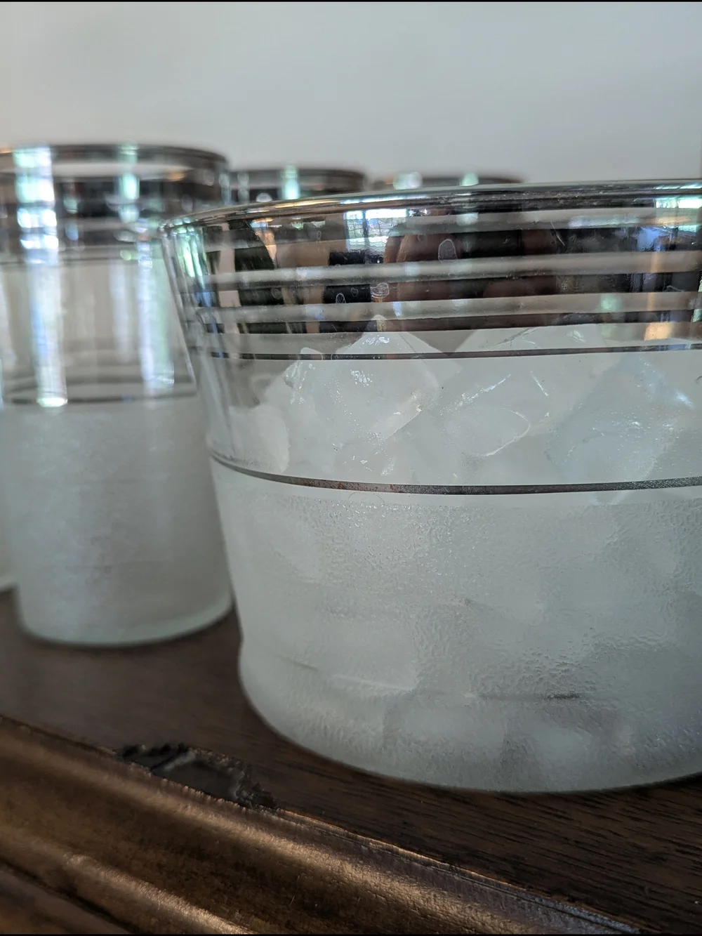 MCM Frosted & Silver Band 7 Piece Cocktail Set - 6 Tumblers & 1 Ice Bucket